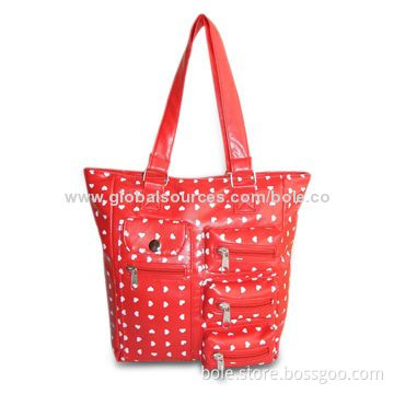 PVC Handbag with White Dot Full Print, 4 Outside Pockets to Put Small Items, OEM/ODM Orders Welcomed
